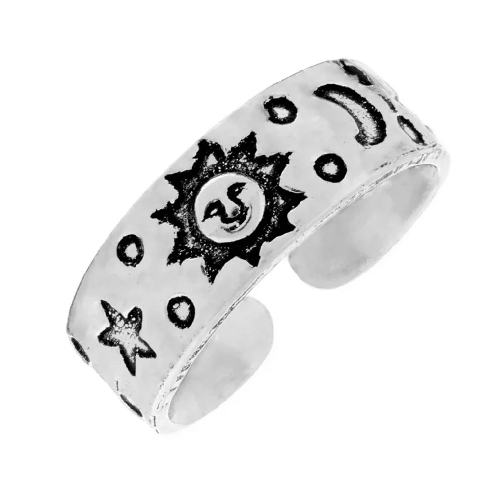 New Sterling Silver Adjustable Handmade Bohemian Celestial Sun Moon Stars Ring